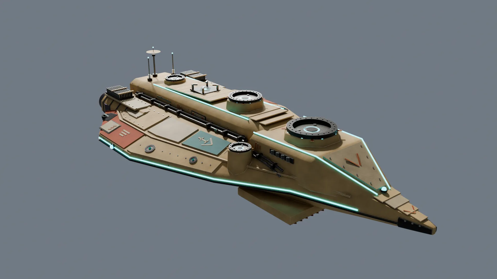Sandstrike hull from a three-quarter angle with orange paint panels.