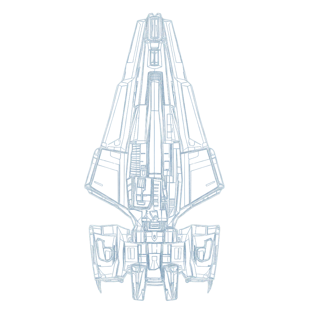 Wireframe top-down blueprint of the destroyer submarine.